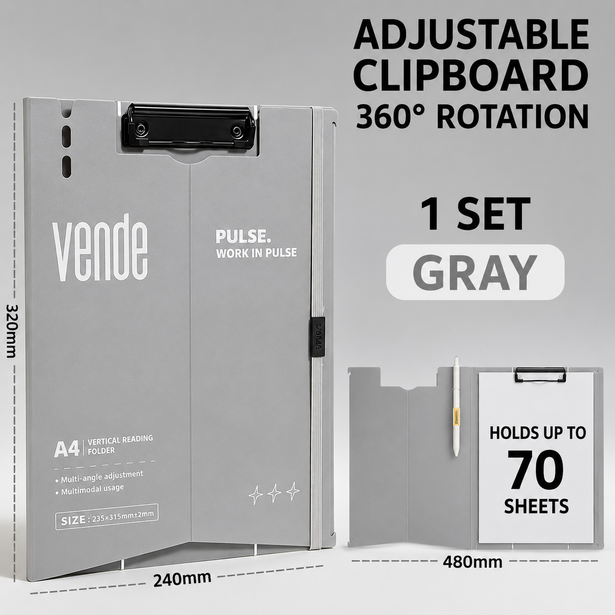 Adjustable A4 Clipboard 360 Degree Vertical and Horizontal Usage.