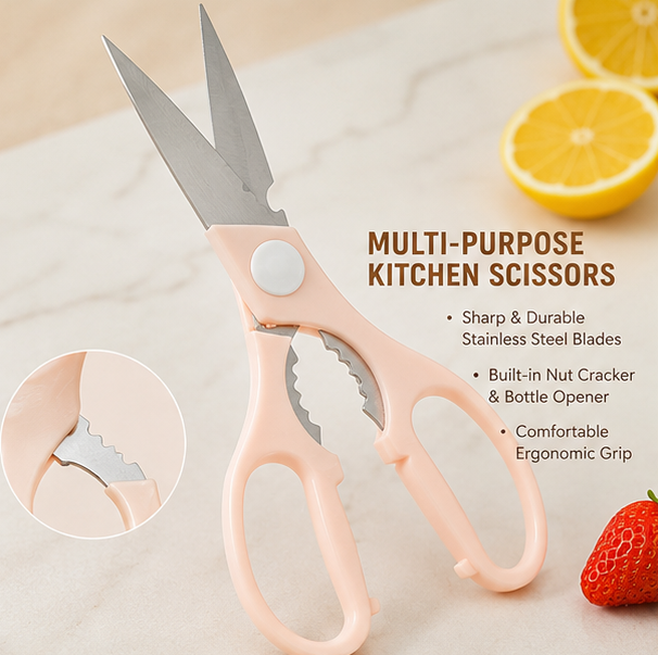 4 in 1 Stainless Steel Kitchen Knife, Scissors, Peeler and Cutting Board Set