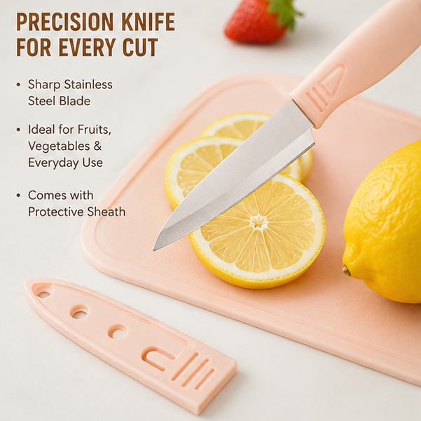 4 in 1 Stainless Steel Kitchen Knife, Scissors, Peeler and Cutting Board Set