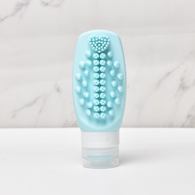 2 in 1 Silicone Travel Bottles with Built-in Scalp Scrubber 90ml (2 Pack)