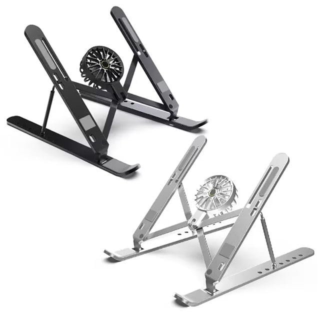 Laptop Cooler Stand with Detachable Fan | Foldable Aluminum Alloy Notebook Holder | Adjustable Height & Angle Ergonomic Laptop Stand with Cooling Pad for Laptops,Tablets ( Pack of 1)