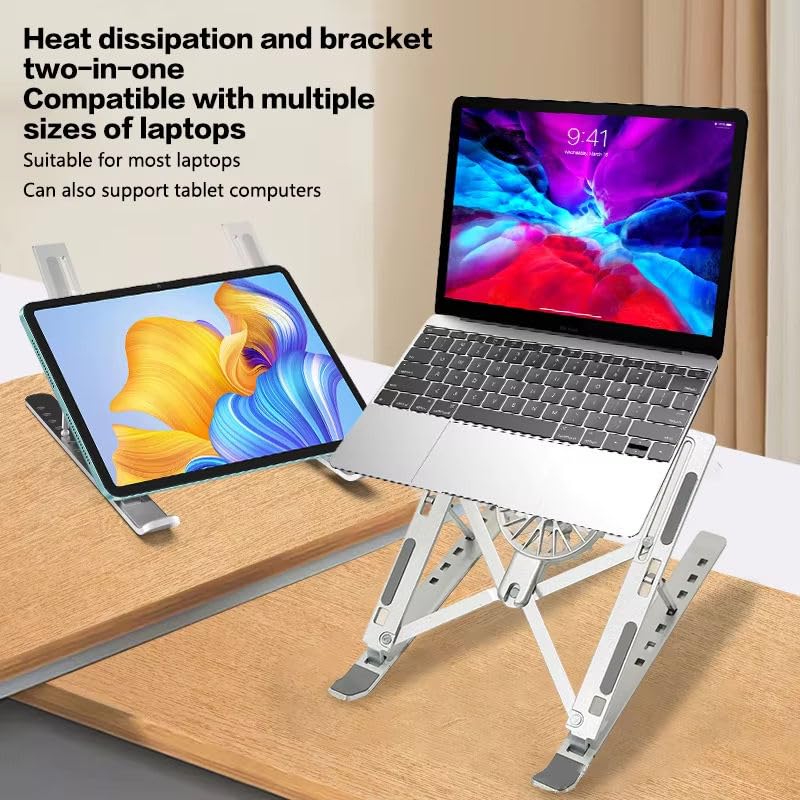Laptop Cooler Stand with Detachable Fan | Foldable Aluminum Alloy Notebook Holder | Adjustable Height & Angle Ergonomic Laptop Stand with Cooling Pad for Laptops,Tablets ( Pack of 1)