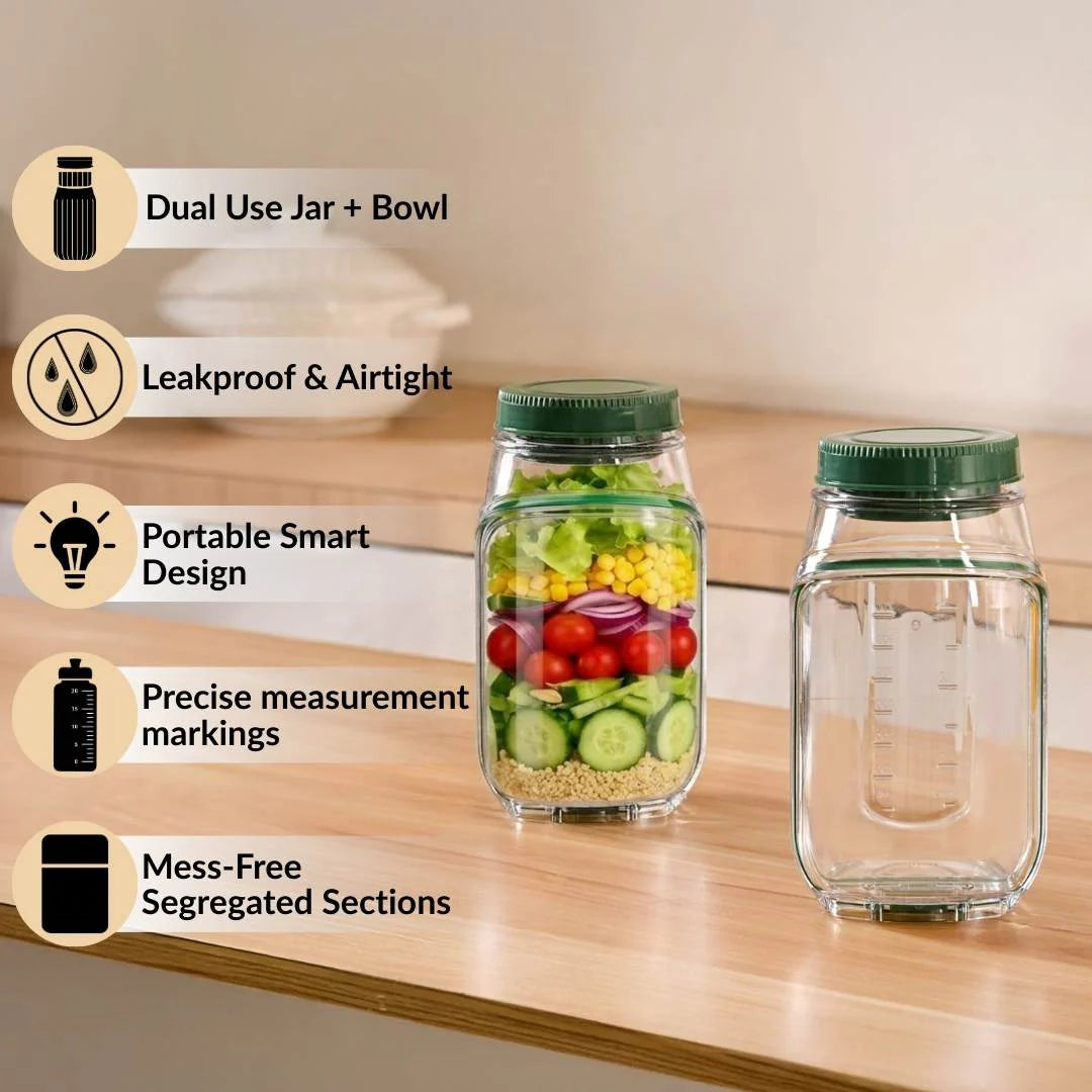 Leak proof Salad Pod Mason Jar Side Open, Pod Mason Jar, Jars With Lids Meal Prep,Suitable for Home, Outdoor and Travel
