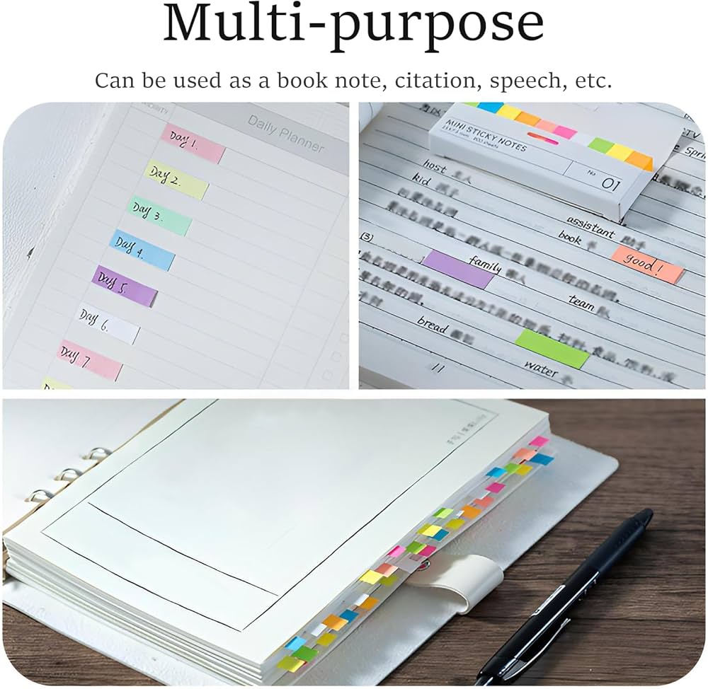 KINGJET Japanese Adhesive Memo Strips, (Pack of 1)40x10 mm Sticky Notes, 7 Colour Sticky Notes