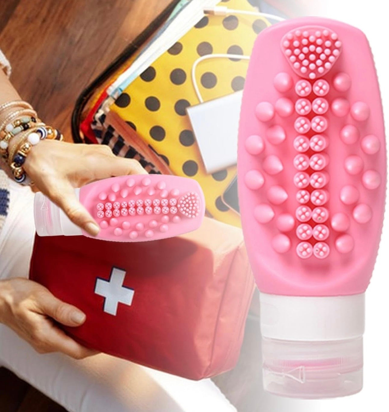 2 in 1 Silicone Travel Bottles with Built-in Scalp Scrubber 90ml (2 Pack)