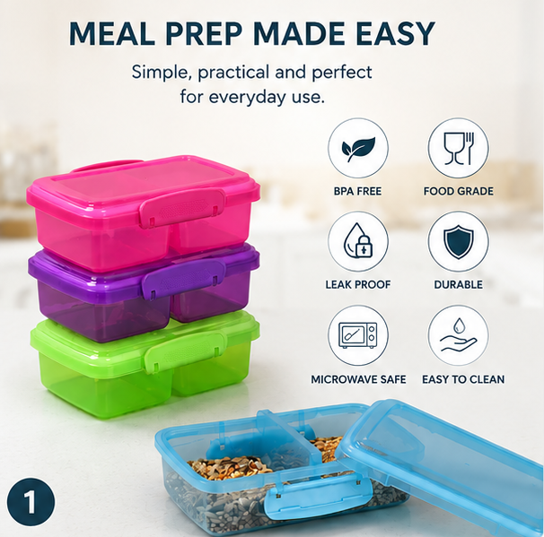 MealMate™ Duo Lock Divided Lunch Box Set with Secure Lock Lid | BPA-Free Reusable Food Storage Container for Office, School & Travel
