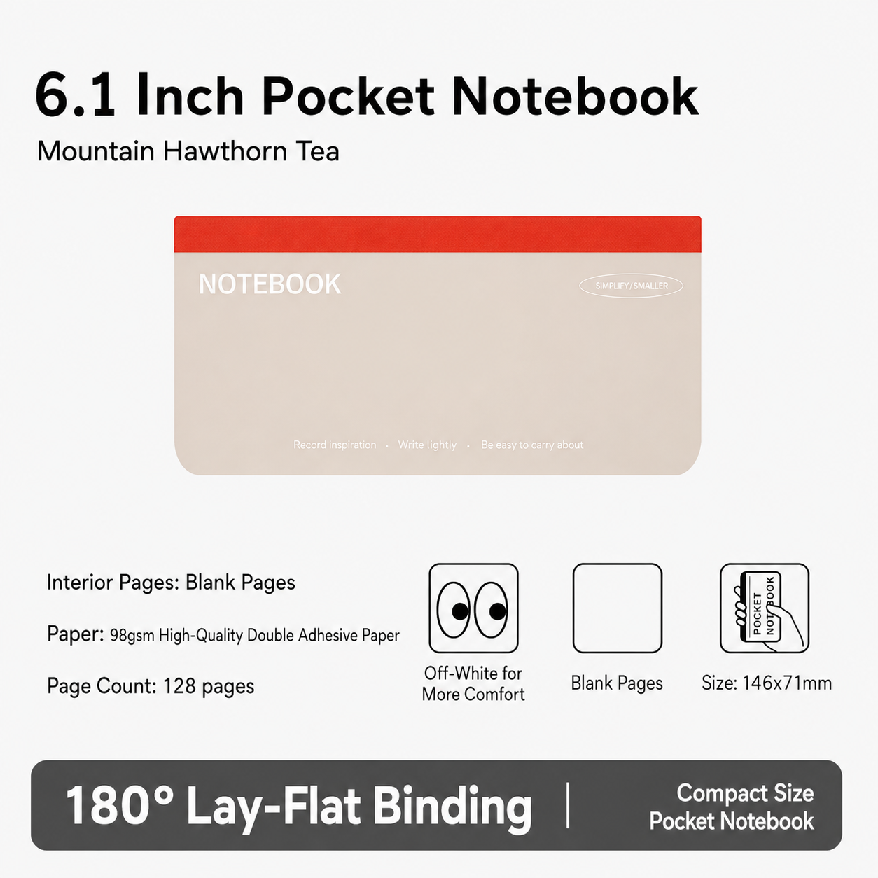 6.1 inch Hard Cover Pocket Note Book with 180 Degree Lay Flat Binding