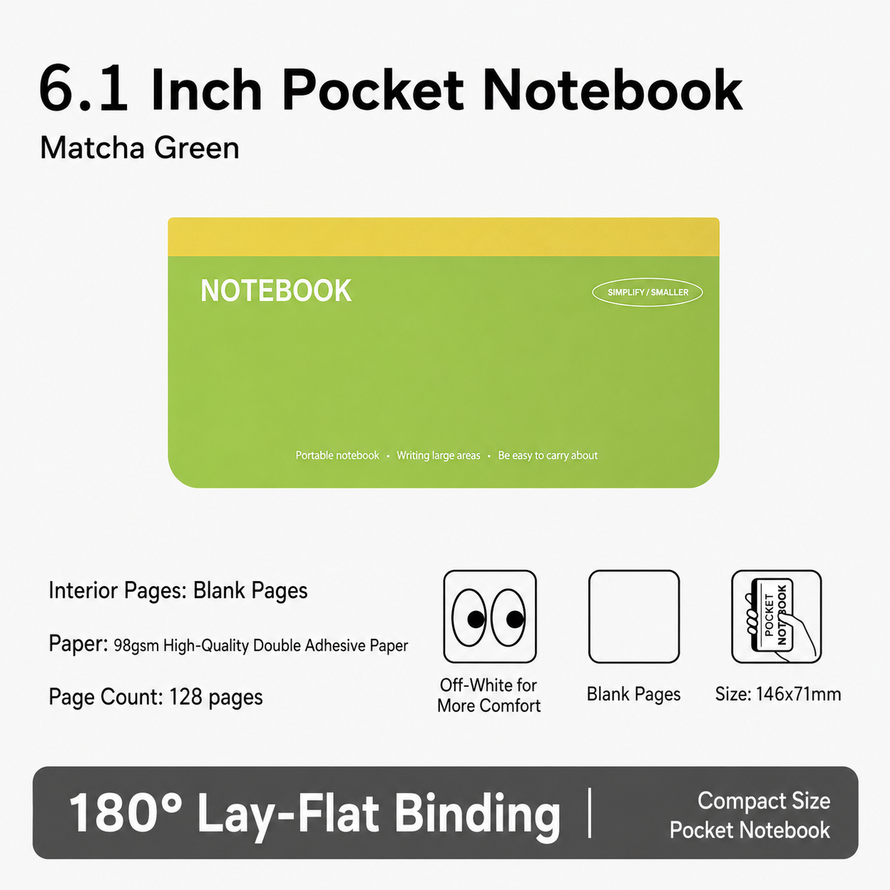6.1 inch Hard Cover Pocket Note Book with 180 Degree Lay Flat Binding