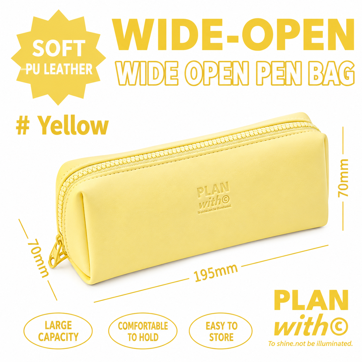 PLAN WITH Premium Large Capacity Wide Opening PU Pencil / Pen Case
