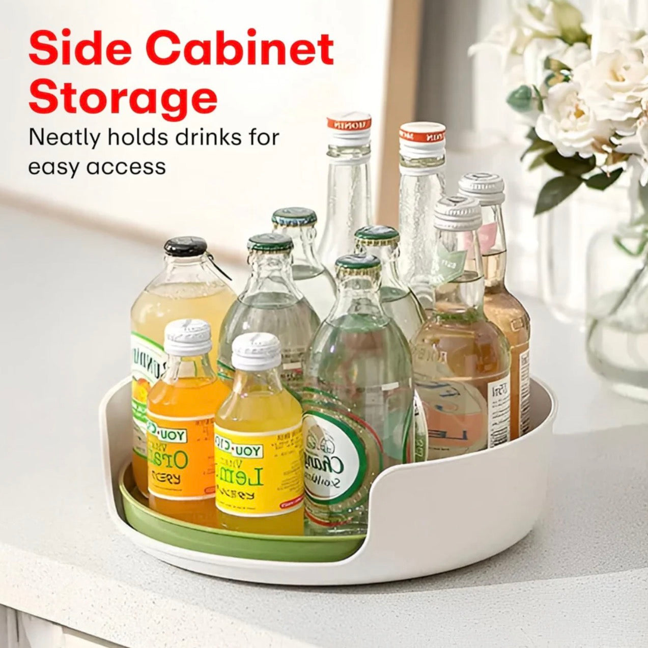 360° Rotating Open Kitchen Storage Tray for Bottles(Lazy Susan)
