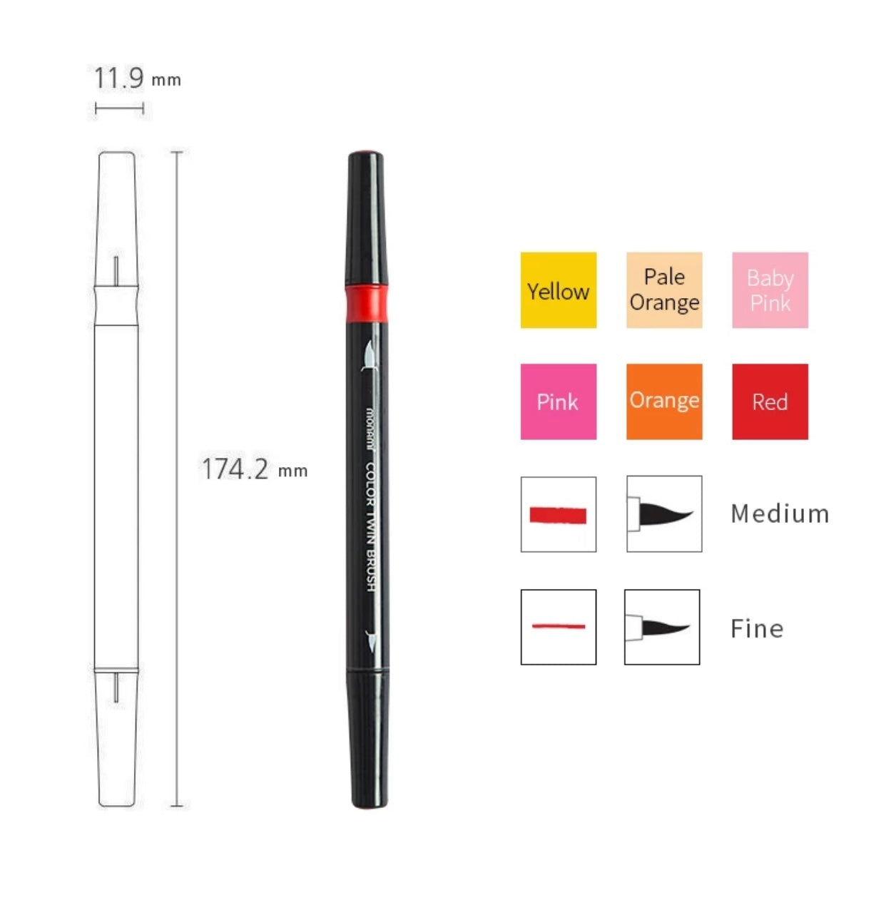 MONAMI Korean Color Twin Brush Marker Set
