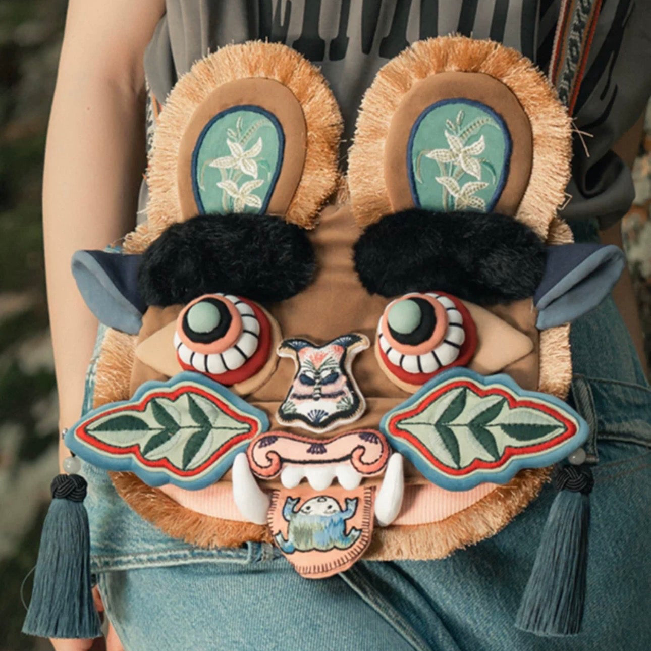 Yastee Handmade Chinese Tiger A Niche, "Guochao" Style Crossbody bag Featuring a Tiger Head Motif in Stone-Brown (Pre-order only Limited units - Selling fast)
