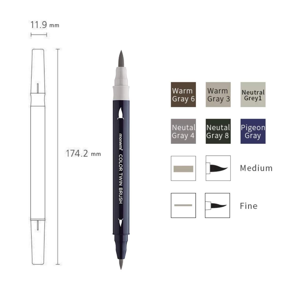 MONAMI Korean Color Twin Brush Marker Set
