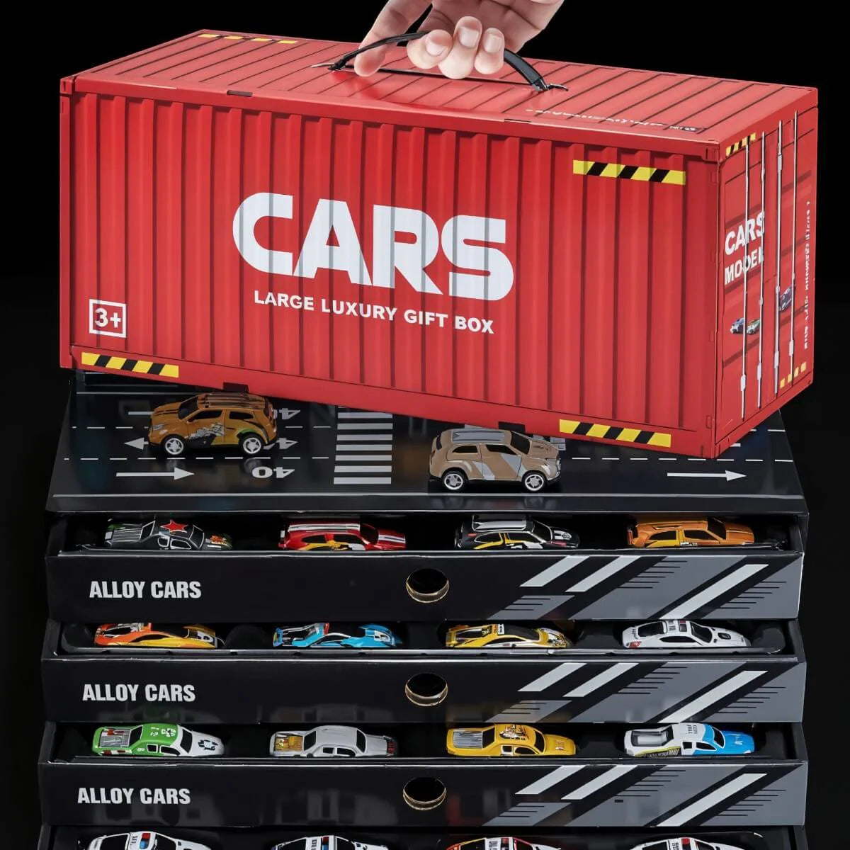 48pc Alloy Pull Back Car Set - Luxury Container Gift Box | Racing Cars with Tracks