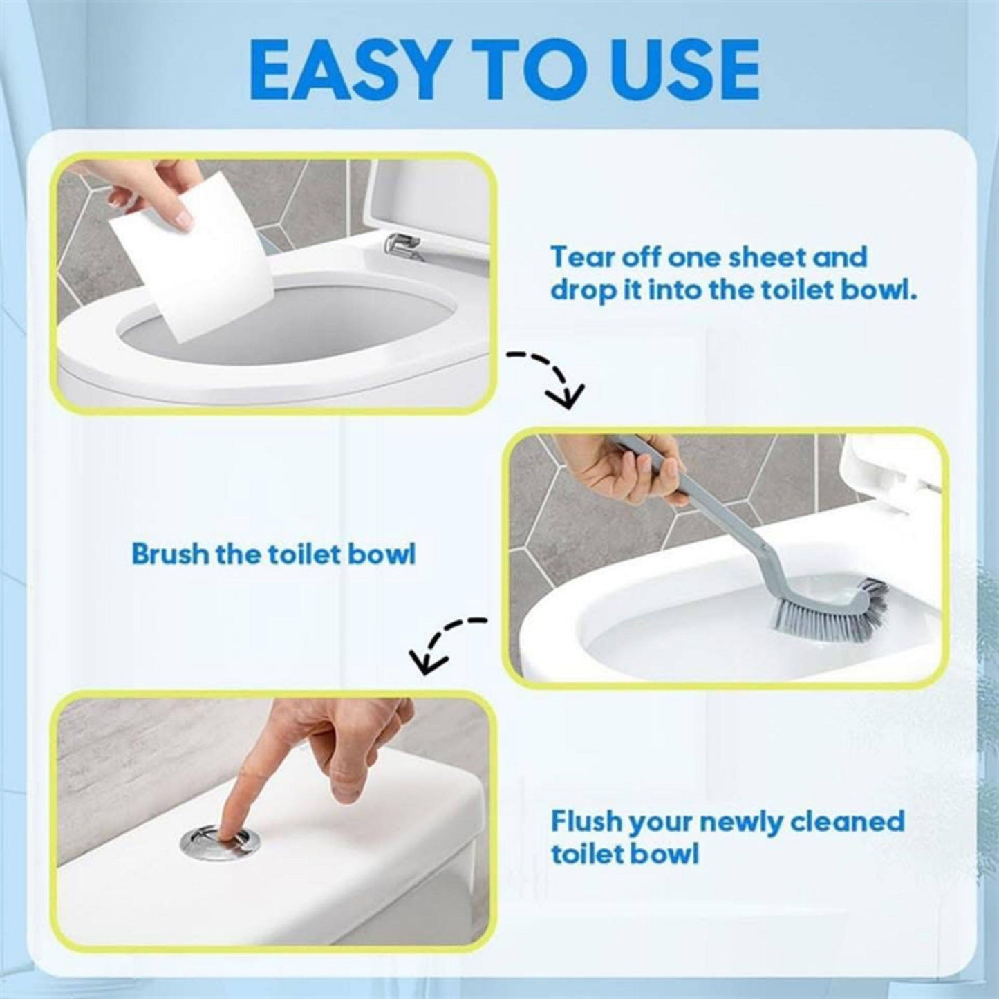 Dissolvable Toilet Bowl Cleaner Sheets (No Bottles, Easy Clean, Quick-Dissolving, Mess-Free, Septic-Safe Cleaning for Home & Office)