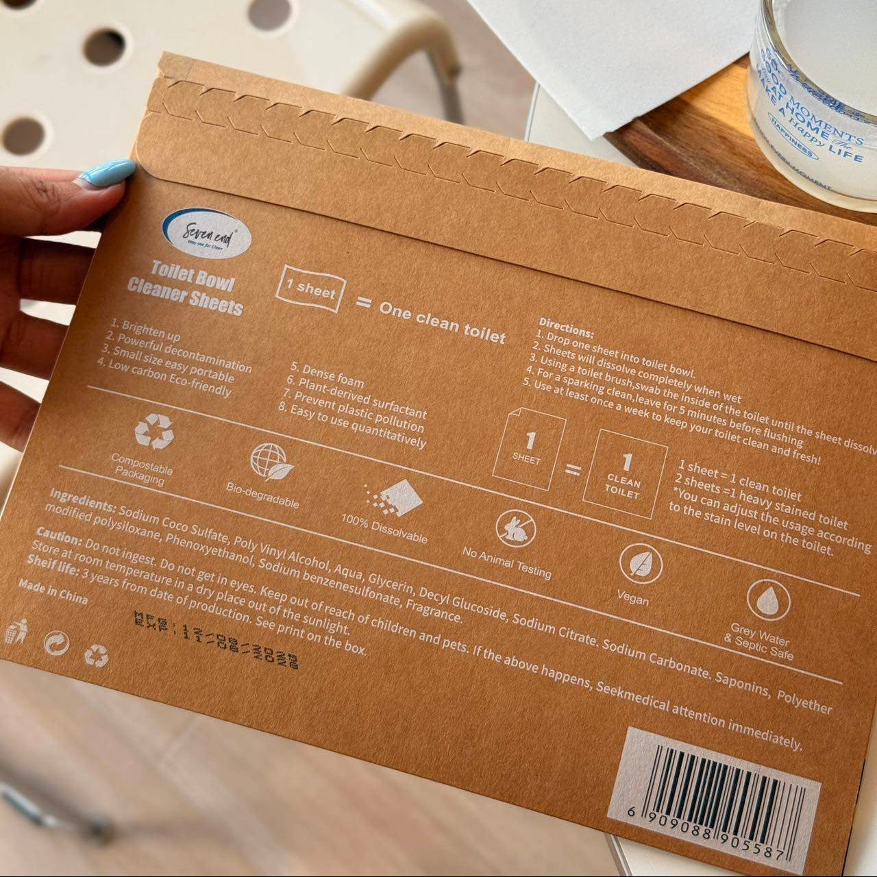 Dissolvable Toilet Bowl Cleaner Sheets (No Bottles, Easy Clean, Quick-Dissolving, Mess-Free, Septic-Safe Cleaning for Home & Office)