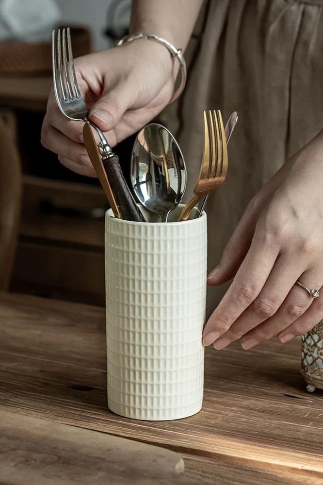 Lucia Textured Italian Glazed Ceramic Cutlery Holder / Vase