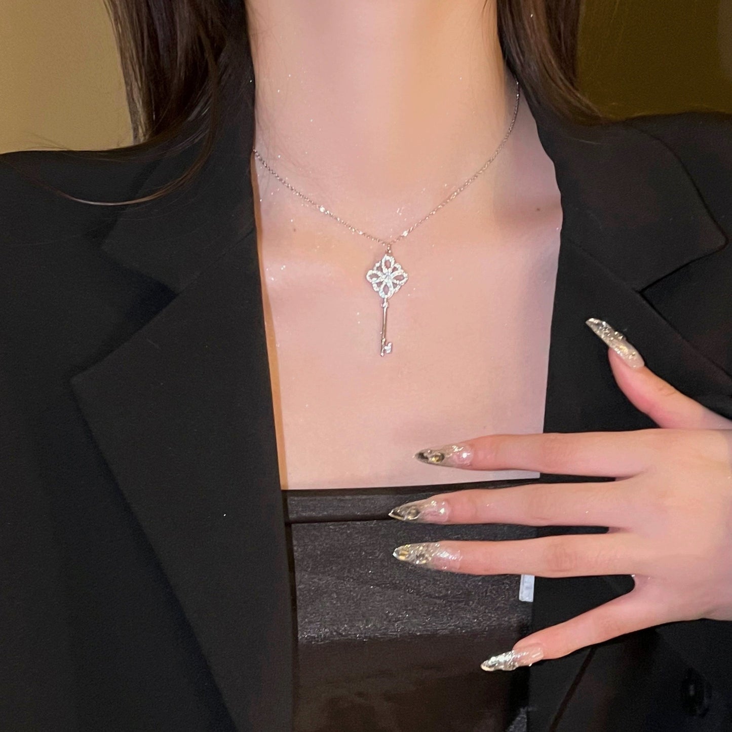 Diamond key necklace