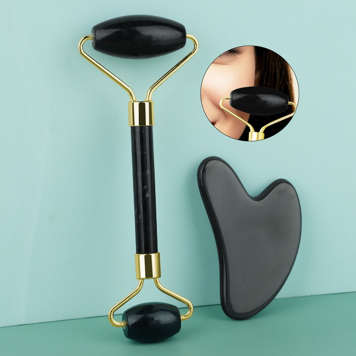 Facial Toning & Massage Beauty Tool (Roller + Guasha Set)