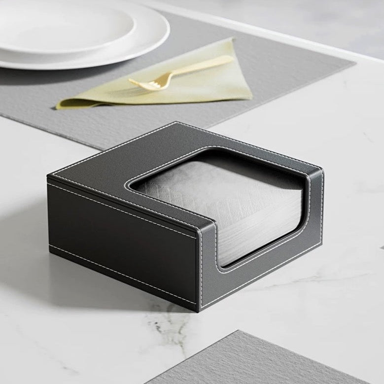 Table-top Artificial Leather Paper Napkin Holder Dispenser for Home and Office