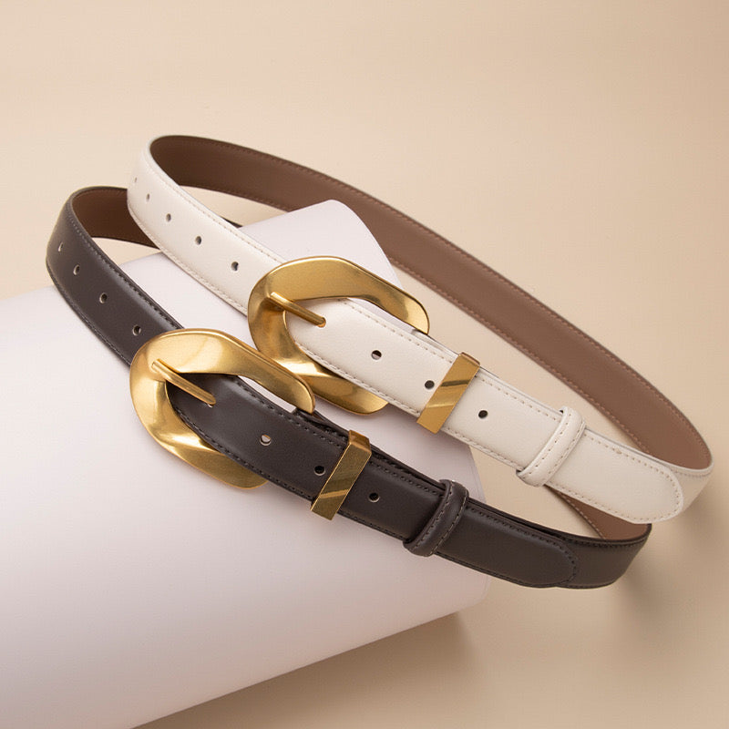 The Knot Ladies Leather Belt with Gold Plated Stainless Steel Buckle