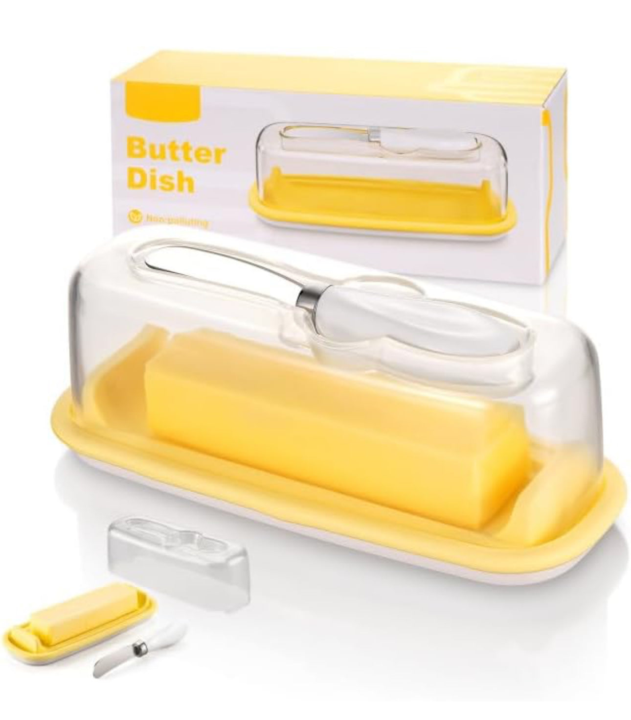 No Mess Food Grade Plastic Butter Dish with Lid Removable Silicone base and Knife