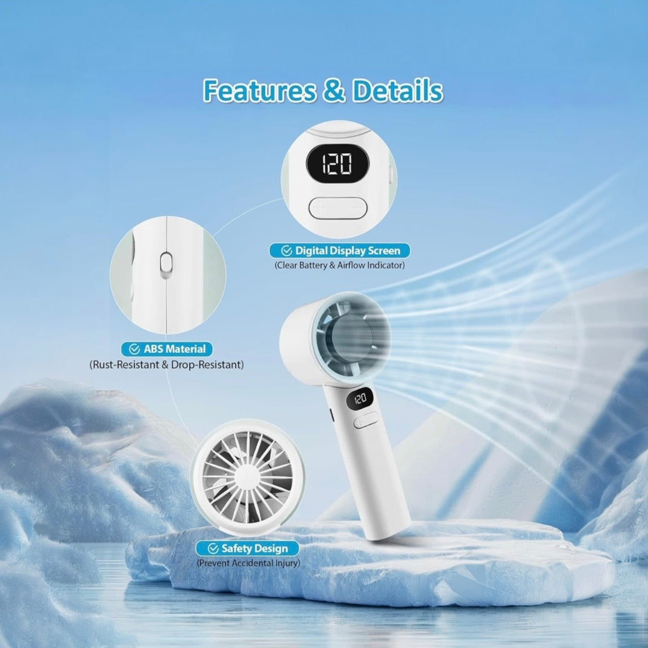 High Speed Handheld Portable Mini Rechargeable Travel Fan