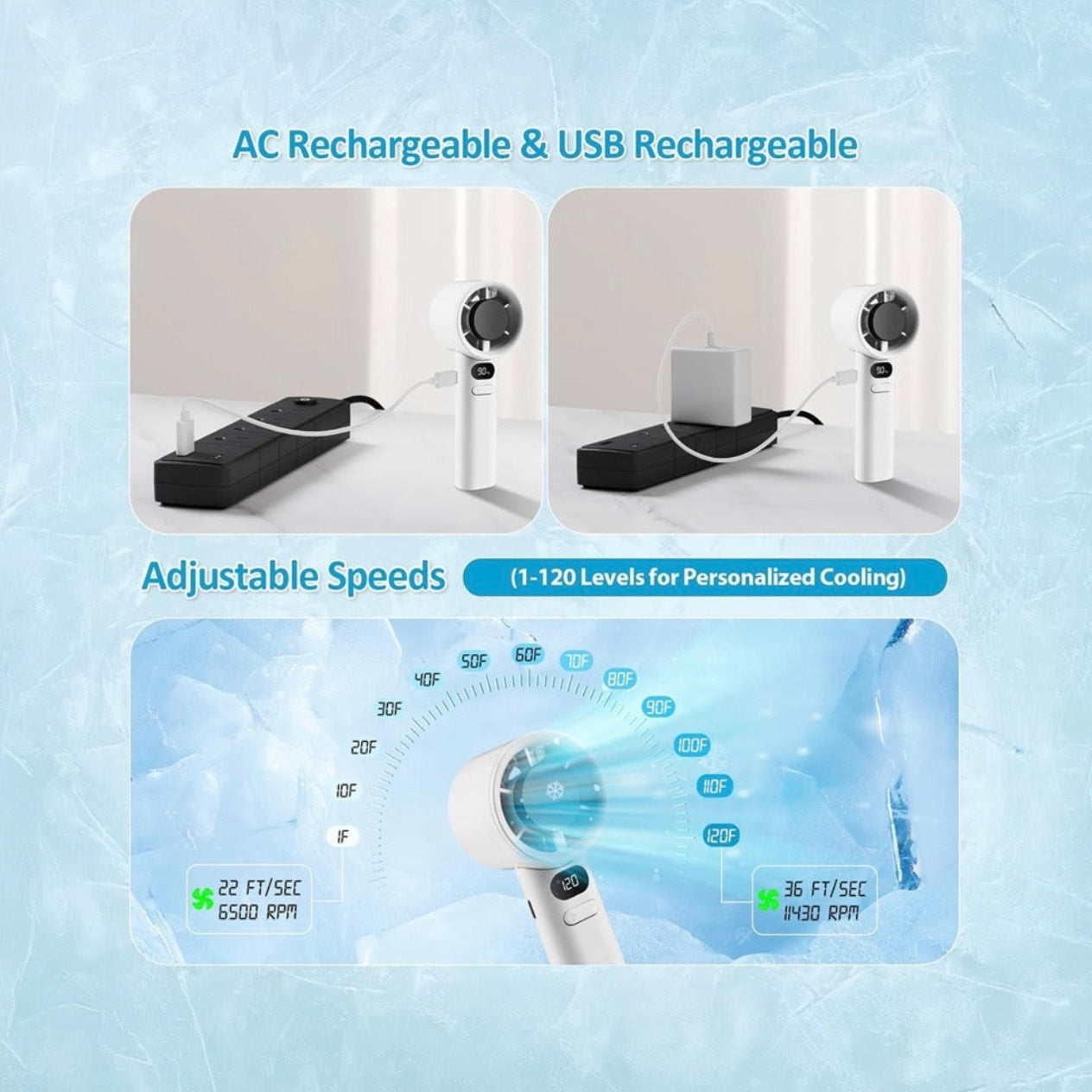 High Speed Handheld Portable Mini Rechargeable Travel Fan