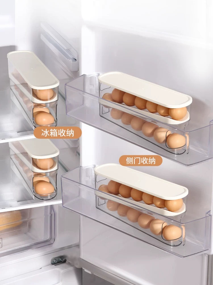 Anti-Fall Dual-Tier Egg Dispenser for Refrigerator with Automatic Rolling System