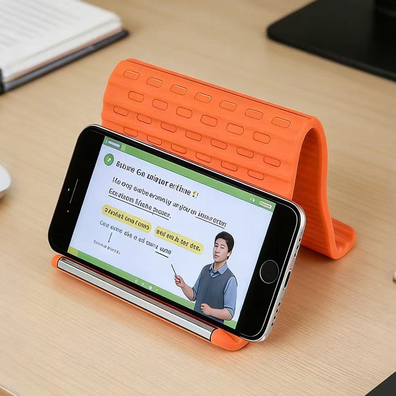 Flexible Portable Foldable Silicone Aluminum Phone Stand for Desk & Travel, Adjustable Non-Slip Universal Phone & Tablet Holder for Home, Kitchen, Office