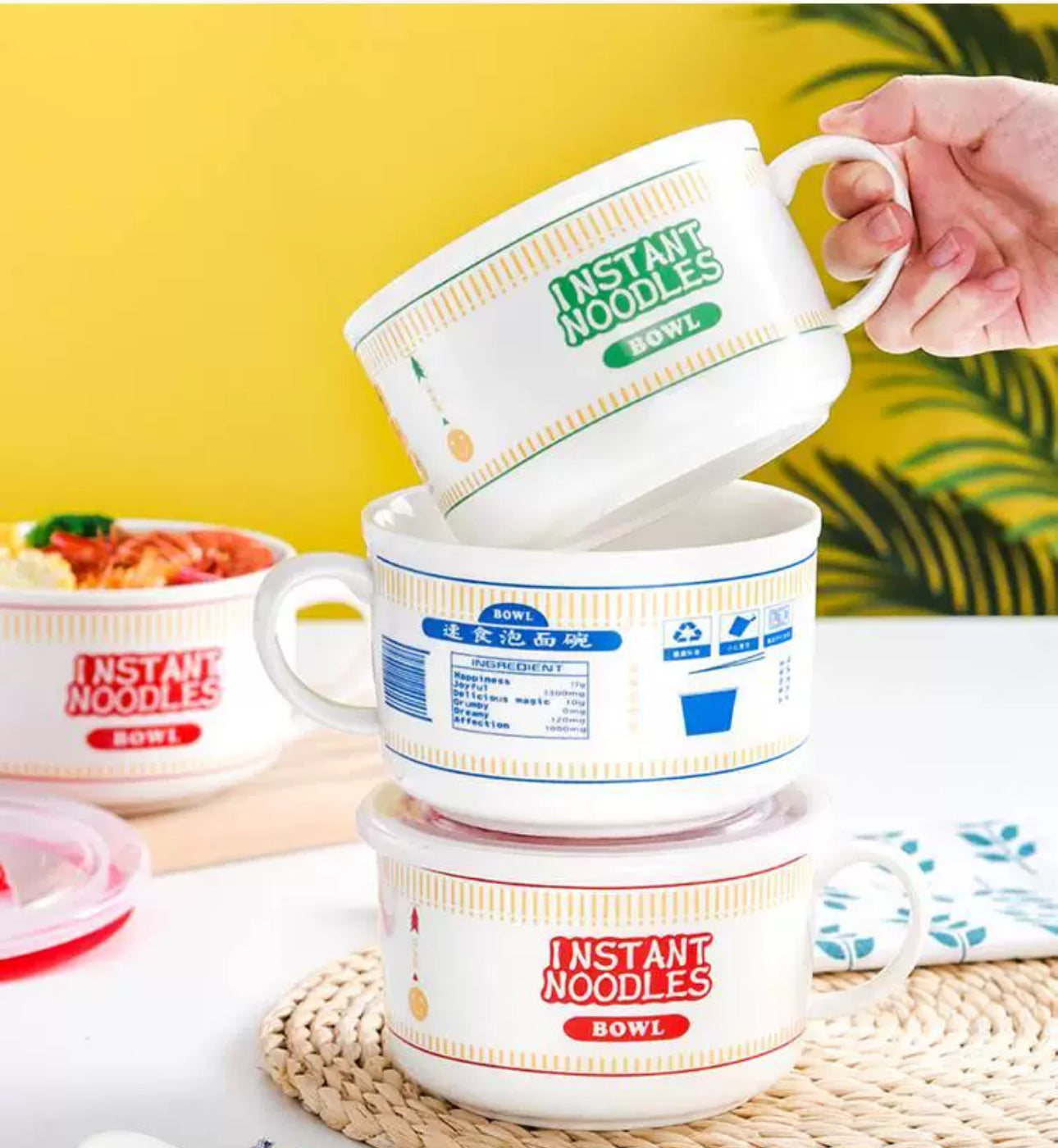 Instant Soup Noodle Ceramic Bowl with lid