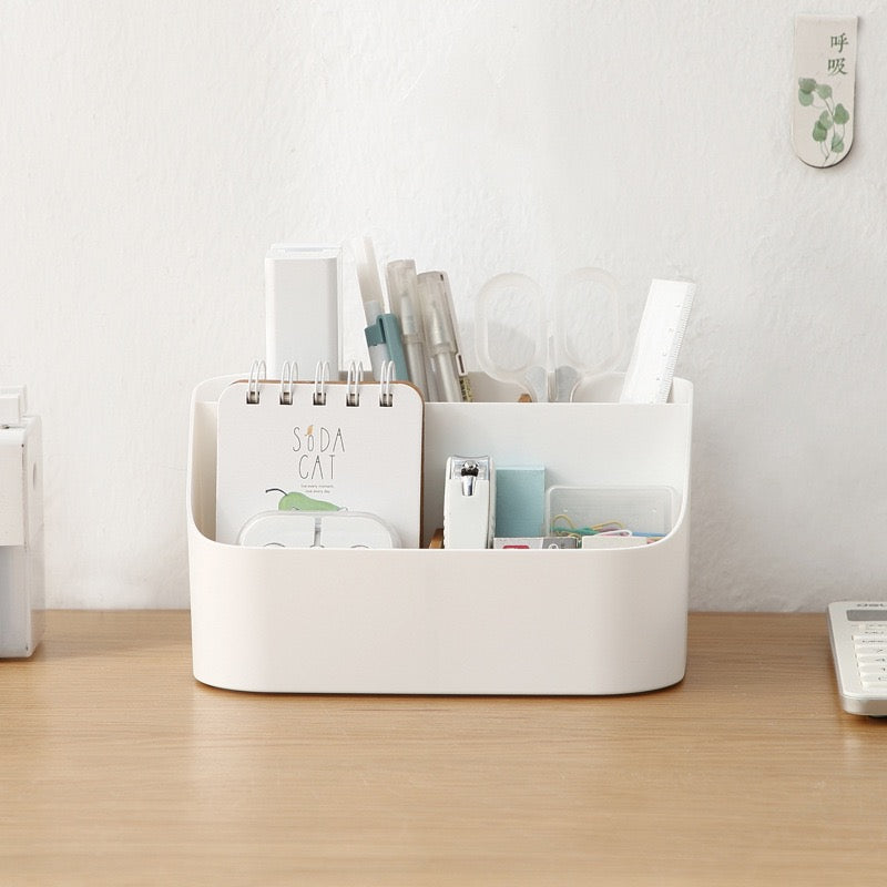 TidyNest™ Multi-Compartment Desk Organizer | Multipurpose Storage Box with Adjustable Dividers & Removable Partition | Plastic Organizer for Makeup, Cosmetics, Stationery, Office Supplies, Bathroom & Vanity Counter (White)