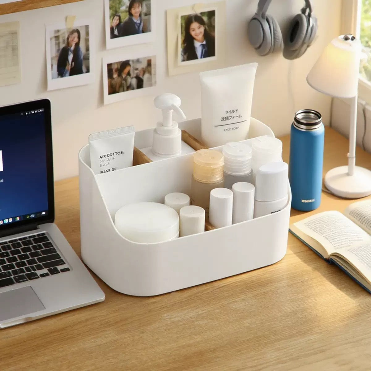 TidyNest™ Multi-Compartment Desk Organizer | Multipurpose Storage Box with Adjustable Dividers & Removable Partition | Plastic Organizer for Makeup, Cosmetics, Stationery, Office Supplies, Bathroom & Vanity Counter (White)