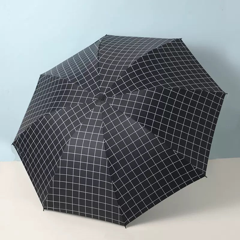 CheckMate™ Automatic Folding Umbrella for Men & Women | 100cm Canopy | Windproof & Water-Resistant | Compact 28cm Folded Size | Auto Open Travel Umbrella | 54cm Tall | Black & White Grid Design