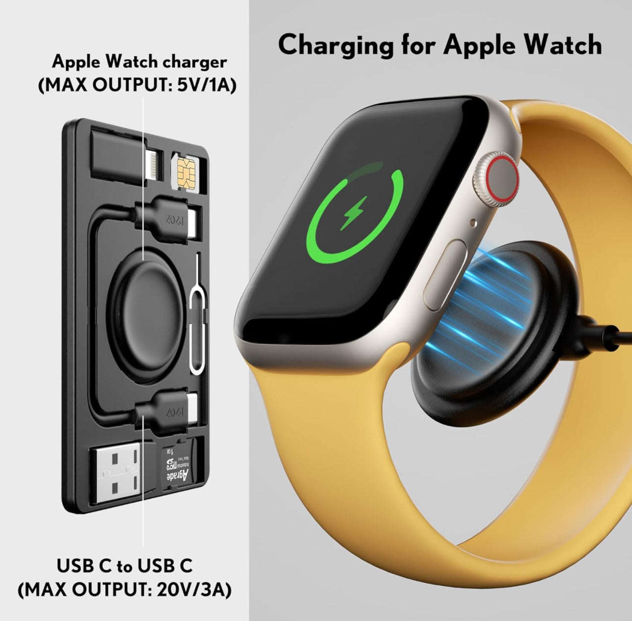 PZOZ 7-in-1 Apple Watch Fast Charging Portable Card Clip