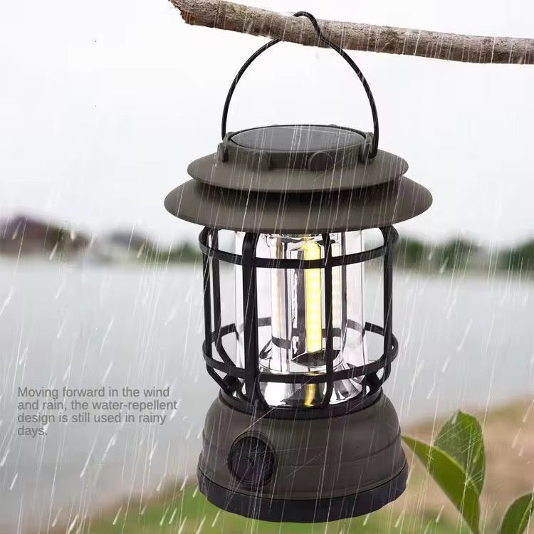 Solar Powered & Rechargeable Retro Camping Light with Replaceable Lithium ion Battery