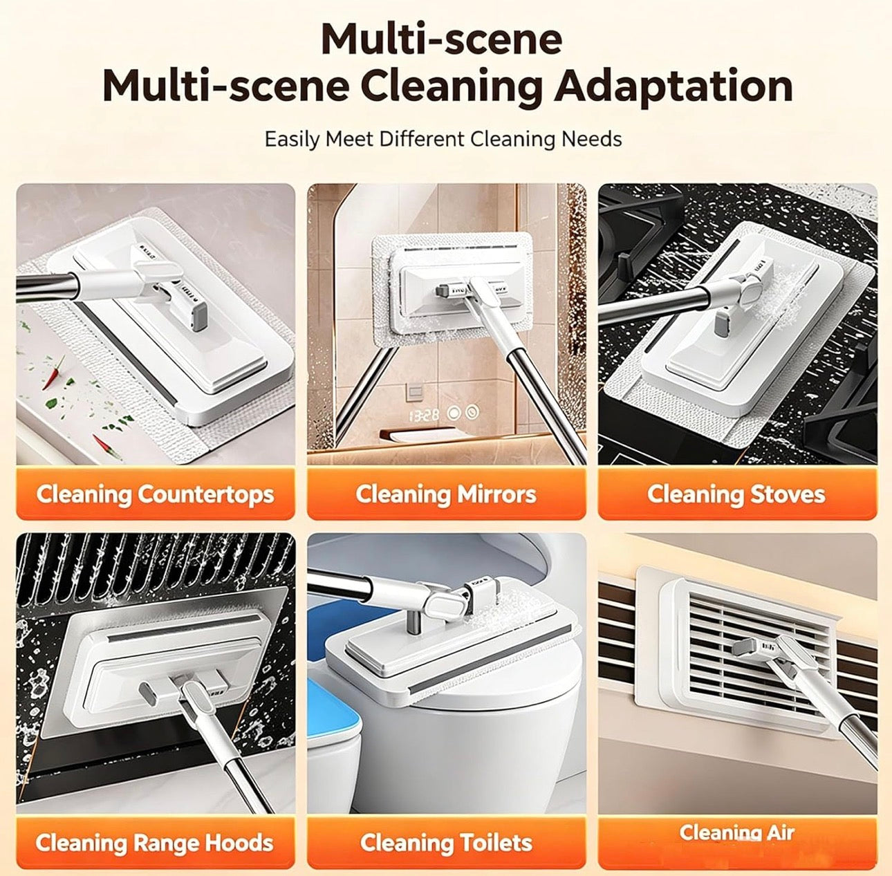 Self Clip Retractable and Multifunctional Cleaning Mop with Quick Cloth Replacement