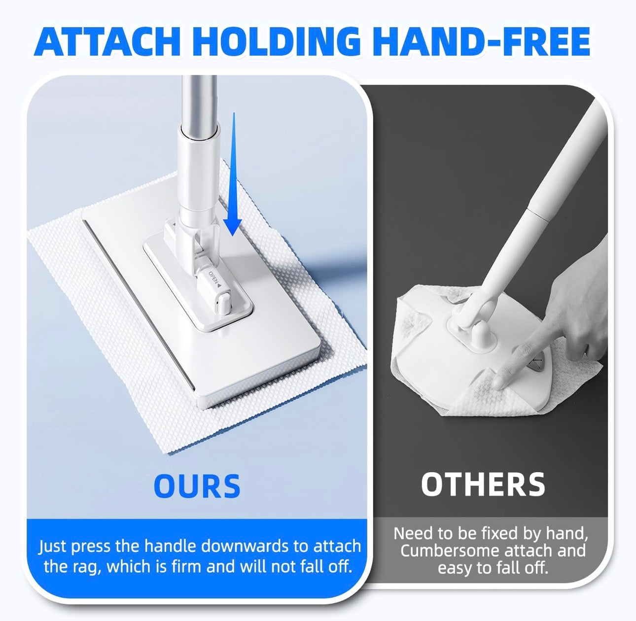 Self Clip Retractable and Multifunctional Cleaning Mop with Quick Cloth Replacement