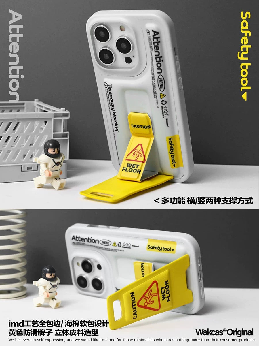 WAKCAS Caution Wet Floor Protective case for iPhone with Built-in Phone Stand