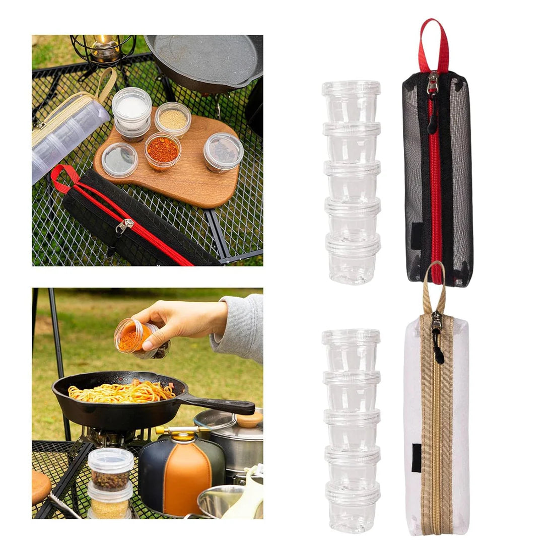 Stackable 5 piece Interlocking Spice & Dip Jars with Carry Pouch ( 40ml x 5 )