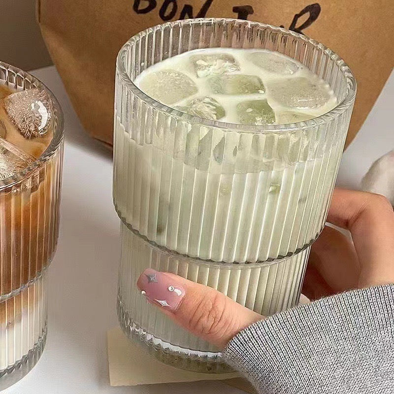 SipEase™ 450ml Fluted Glass-Look Tumbler with Lid & Straw | Reusable Coffee, Tea & Juice Cup