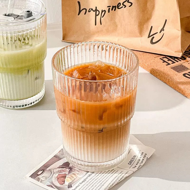 SipEase™ 450ml Fluted Glass-Look Tumbler with Lid & Straw | Reusable Coffee, Tea & Juice Cup