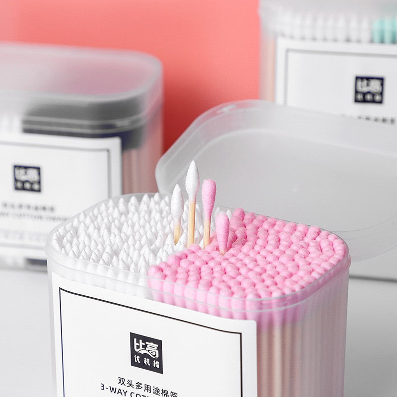 CottonCloud™ 3-in-1 Premium Cotton Swabs – 300 Pcs | Dual-Tip & Precision Cotton Buds Multipurpose Ear, Makeup & Personal Care Kit with Storage Box