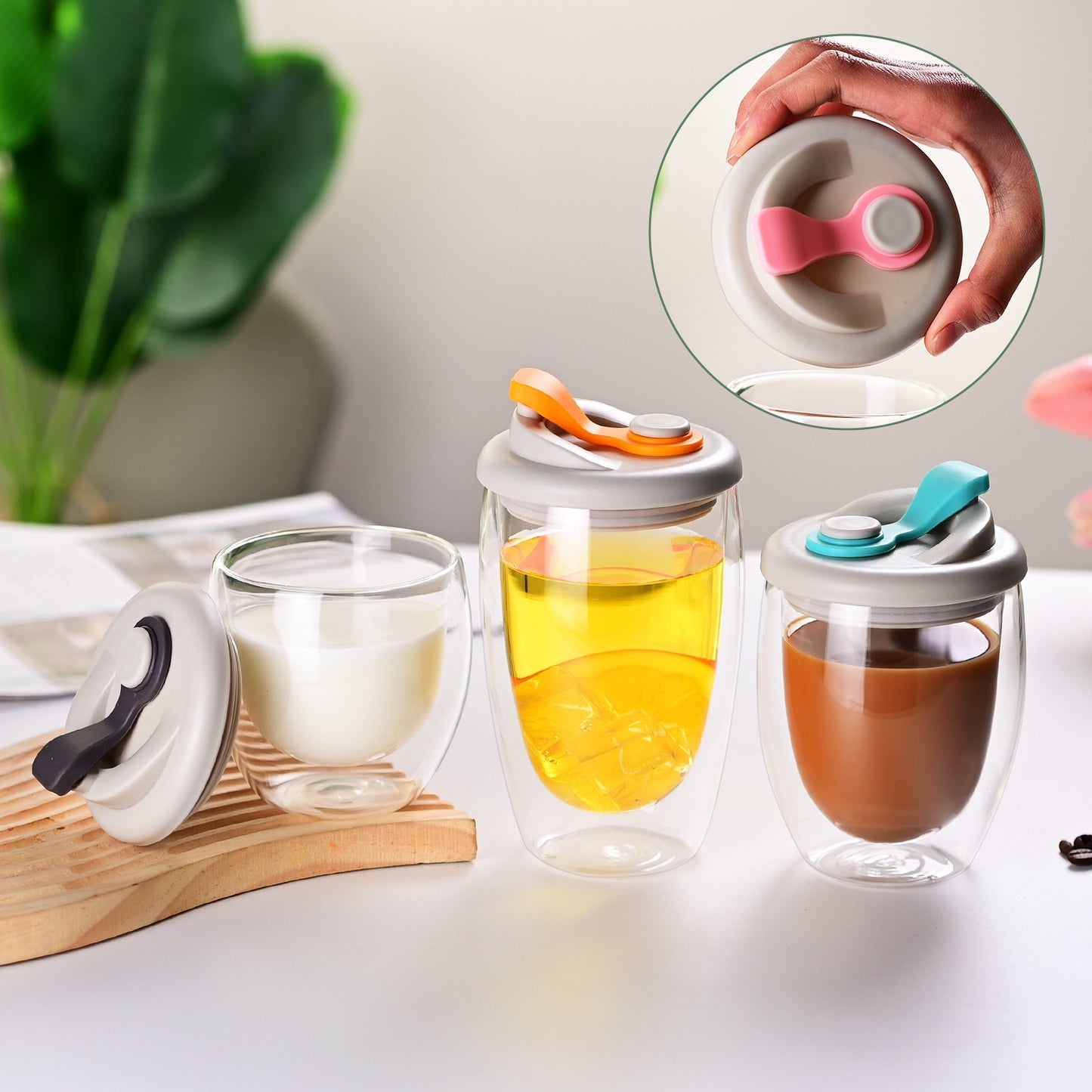 Double Layer Glass Cup with Lid