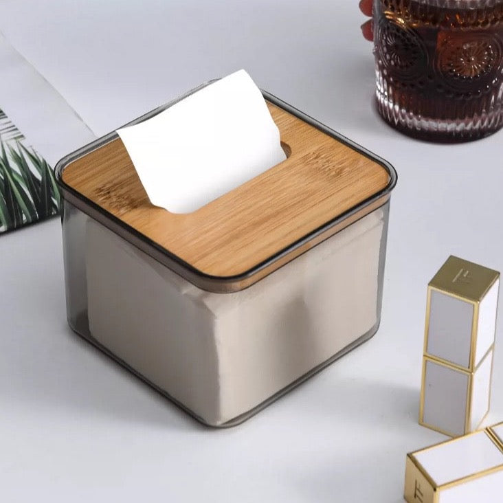 Pine Wood Top Acrylic Tissue Box
