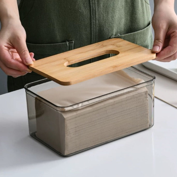 Pine Wood Top Acrylic Tissue Box