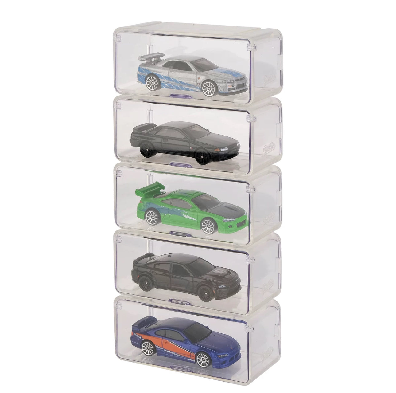Stackable Set of 5 Vertical Collector Acrylic Display Case with Individual Front Flap - 1:64 Scale
