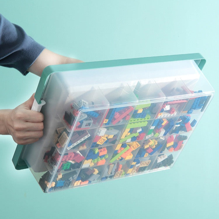 Toys Storage Organizer Box for Lego, Toy Storage Box with Building Plate Lid and Removable Tray, Building Block Storage, Stackable Plastic Organizer Bins