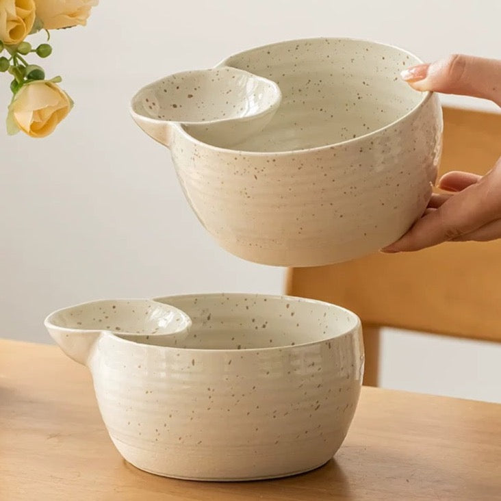 Handmade Ceramic Salad Bowl with attached Dressing/Dip bowl