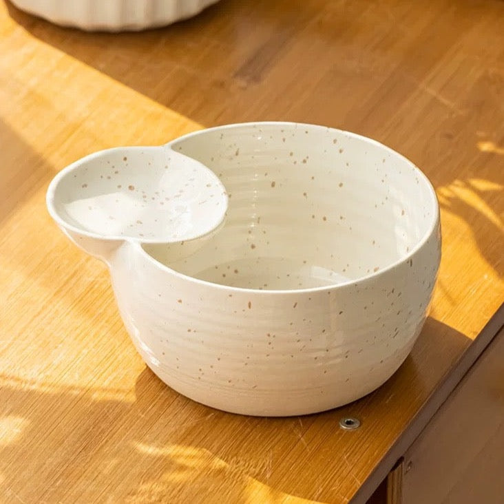 Handmade Ceramic Salad Bowl with attached Dressing/Dip bowl